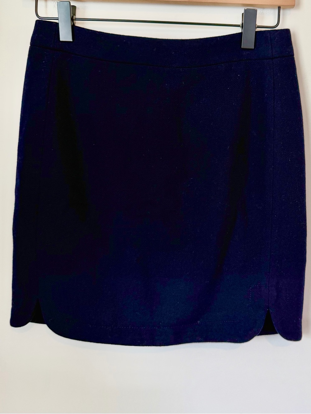 J. Crew Navy Wool Blend Mini Skirt with Curved Hem - Size: 00